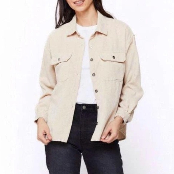 VELVET HEART Corduroy Shirt Shacket Jacket Plus Size L Ivory Beige Casual - Picture 1 of 9